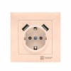 EKF Валенсия розетка 1-местная с/з 16А кремовая с защитными шторками с 2 USB 2,1А EWR16-028-20-2USB