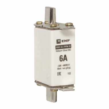 Фотография товара 'EKF fus-33/100/6 Плавкая вставка ППН-33 100/6А габарит 00С'