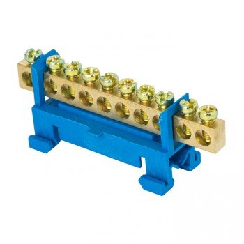 Фотография товара 'EKF Шина «0» N (6х9мм), 10 отверстий, латунь, изолятор тип «Стойка» на DIN-рейку PROxima sn0-63-10-sb-r'