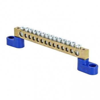 Фотография товара 'EKF Шина «0» N (6х9мм), 14 отверстий, латунь, 2 угловых изолятора PROxima sn0-63-14-2-r'