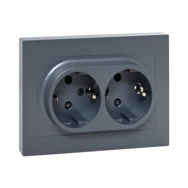 Фотография товара 'EKF UP1-SOG-211 Механизм розетки двойной, 16А, с заземлением, со шторками, с рамкой'