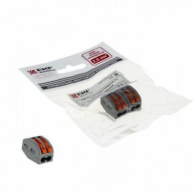 Фотография товара 'EKF Строительно-монтажная клемма СМК 222-412 с рычагом 2 отверстия 0,08-2,5мм2 PROxima plc-smk-412r'