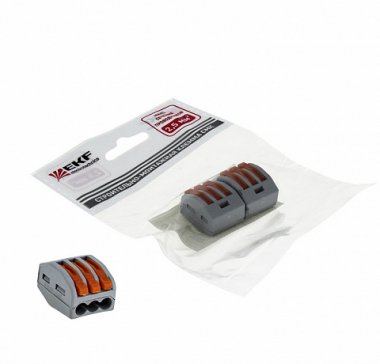 Фотография товара 'EKF Строительно-монтажная клемма СМК 222-413 с рычагом 3 отверстия 0,08-2,5мм2 PROxima plc-smk-413r'