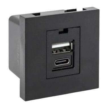 Фотография товара 'EKF E2MR2B-21USB-10-AC Розетка USB A+C, 2.1А, 2 гнезда, без индикатора'
