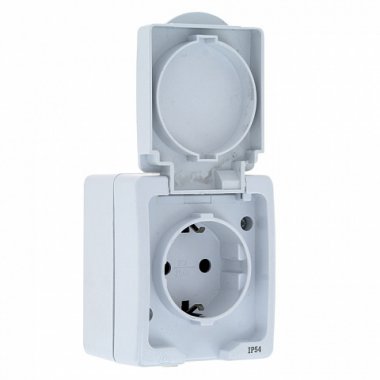 Фотография товара 'EKF Венеция Розетка 1-местная 16А с заземлением с крышкой IP54 EVR16-029-10-540'