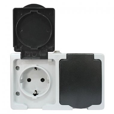 Фотография товара 'EKF Венеция Розетка 2-местная 16А с заземлением с крышкой IP54 EVR16-129-30-540'