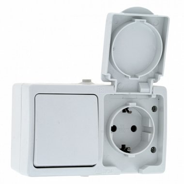 Фотография товара 'EKF Блок розетка-выключатель, клавиша 1, 16А, с крышкой IP54 PROxima EVRV16-050-10-540'