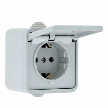 Фотография товара 'EKF Розетка 1-местная 16А с заземлением с крышкой IP44 EKR16-029-10-44'