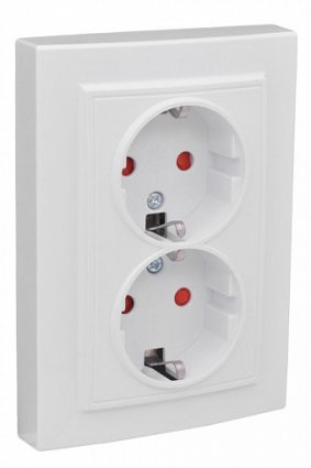 Фотография товара 'EKF Розетка 2-местная СП с заземлением 16А белая с защитной шторкой Basic ERR16-128-100'