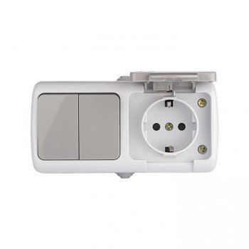 Фотография товара 'EKF Блок  розетка 1 местная, 16А, с заземлением, с крышкой, 2 клавиши выключатель IP54 EFRV16-052-30-540'