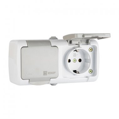 Фотография товара 'EKF Розетка 2-местная, 16А, с заземлением, с крышкой, IP54, с защитными шторками EFR16-129-30-54'