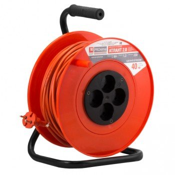 Фотография товара 'EKF Удлинитель на катушке Атлант 2.0, 4 гнезда без заземления ПВС 2*0,75 6А/1,3кВт PROxima UKA02-06-275-4-40'