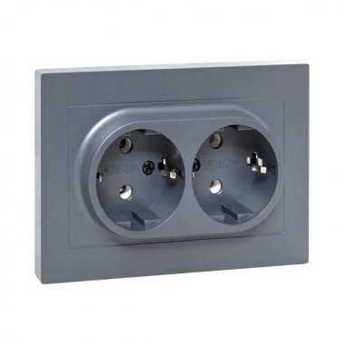 Фотография товара 'EKF UP1-SOG-210 Механизм розетки двойной, 16А, с заземлением, без шторок, с рамкой'