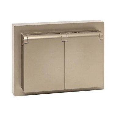 Фотография товара 'EKF UP1-SOC-211-44 Механизм розетки двойной, 16А, IP44, с заземлением, со шторками, с рамкой, с крышками'