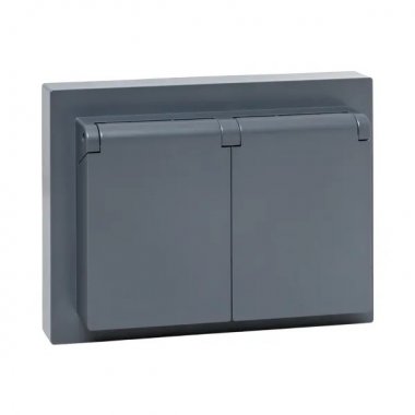 Фотография товара 'EKF UP1-SOG-211-44 Механизм розетки двойной, 16А, IP44, с заземлением, со шторками, с рамкой'