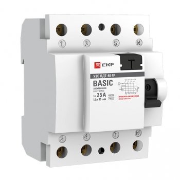 Фотография товара 'EKF Устройство защитного отключения УЗО 4P 25А/30мА (электронное) elcb-4-25-30e-sim'