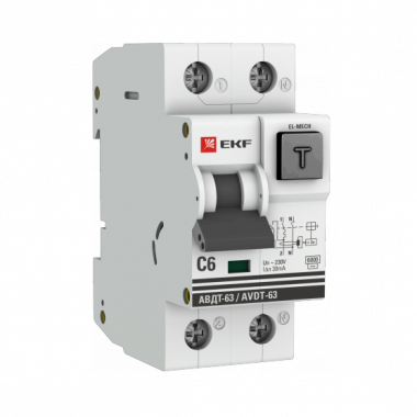 Фотография товара 'EKF DA63-6-30-AC Дифференциальный автомат АВДТ-63 6А/30мА'