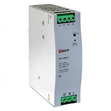 Фотография товара 'EKF DR-E-120W-12 Блок питания на дин рейку 120 вт,Uвх ~ 220 В AC , Uвых - 12 В DC'