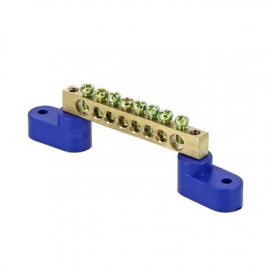 Фотография товара 'EKF Шина 0 N (6x9мм) 20 отв. латунь 2 синих угловых изолятора sn0-2-63-20-r'