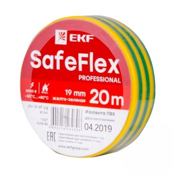 Фотография товара 'EKF Изолента ПВХ желто-зеленая 19мм 20м серии SafeFlex plc-iz-sf-yg'