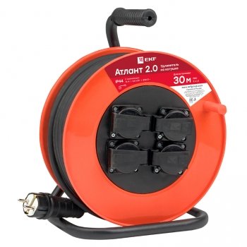 Фотография товара 'EKF Удлинитель на катушке Атлант 2.0 4 гнезда 40м с заземлением КГ 3*1,5 16А/3,5кВт IP44 UKA02-16-315R-4-40-IP44'