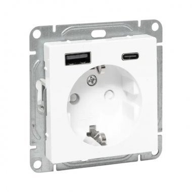 Фотография товара 'EKF UP1-SOW-111-USBA+USBC Механизм розетки с USB-A+С - 2шт, 16А, с заземлением, со шторками'