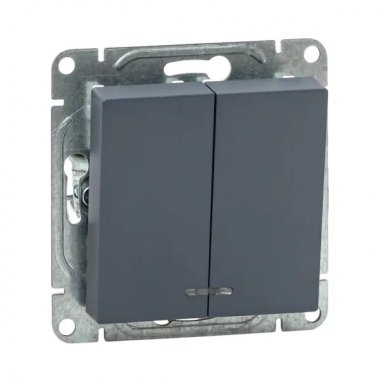 Фотография товара 'EKF UP1-SWG-24 Механизм выключателя, двухклавишный, с подсветкой, графит Эпика'