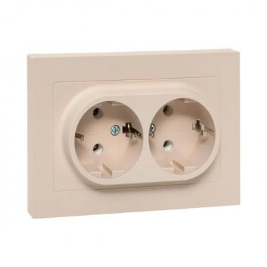 Фотография товара 'EKF UP1-SOI-210 Механизм розетки двойной, 16А, с заземлением, без шторок, с рамкой'