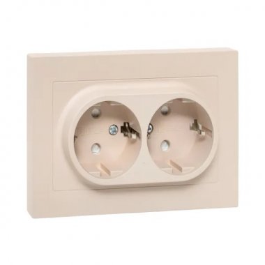 Фотография товара 'EKF UP1-SOI-211 Механизм розетки двойной, 16А, с заземлением, со шторками, с рамкой'