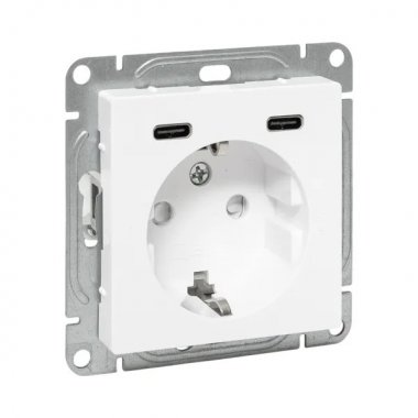 Фотография товара 'EKF UP1-SOW-111-2USBC Механизм розетки с USB-C - 2шт, 16А, с заземлением, со шторками, белый Эпика'