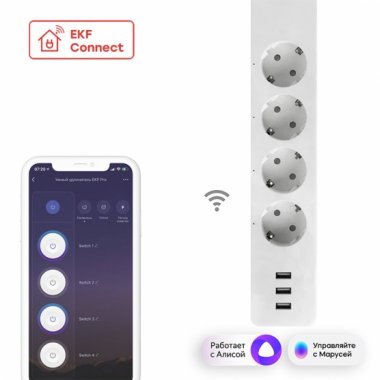 Фотография товара 'EKF RCE-2-WF Умный удлинитель Connect PRO Wi-Fi c USB'