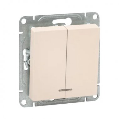 Фотография товара 'EKF UP1-SWI-24 Механизм выключателя, двухклавишный, с подсветкой, кремовый Эпика'