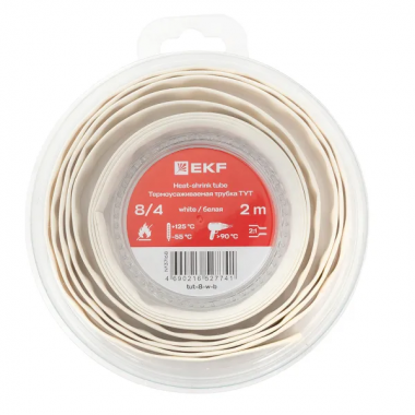 Фотография товара 'EKF tut-8-w-b Термоусаживаемая трубка ТУТ нг 8/4'