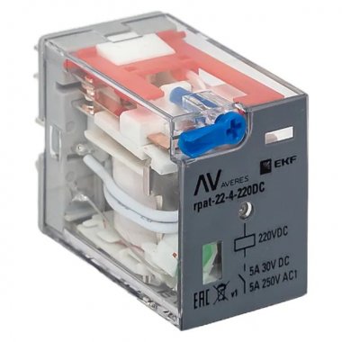 Фотография товара 'EKF rpat-22-4-220DC Реле промежуточное с кнопкой и мех. Индикацией RPAt 22/4 5A 220В DC'