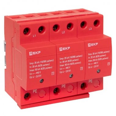 Фотография товара 'EKF spd-t1-3p Устройство защиты от импульсных перенапряжений Класс 1 Iimp 25kA'