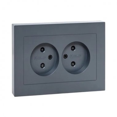 Фотография товара 'EKF UP1-SOG-201 Механизм розетки двойной, 16А, без заземления, со шторками, с рамкой'