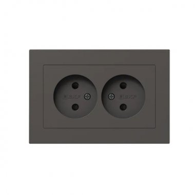 Фотография товара 'EKF UP1-SOM-201 Механизм розетки двойной, 16А, без заземления, со шторками, с рамкой'