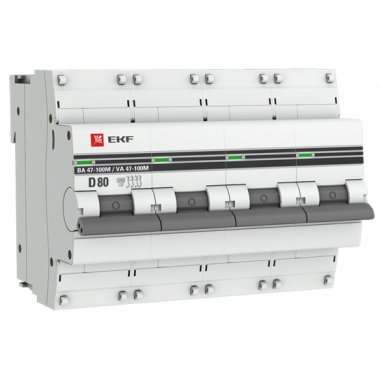 Фотография товара 'EKF mcb47100m-4-80D-pro Автоматический выключатель 4P 80А (D) 10kA ВА 47-100M'