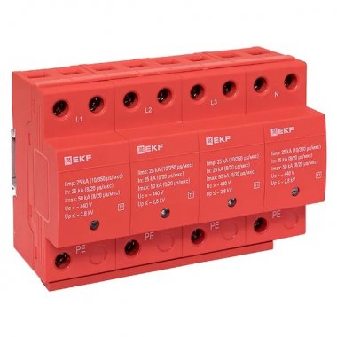 Фотография товара 'EKF spd-t1-4p Устройство защиты от импульсных перенапряжений Класс 1 Iimp 25kA'