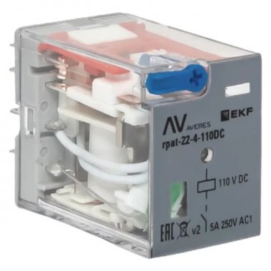 Фотография товара 'EKF rpat-22-4-110DC Реле промежуточное с кнопкой и мех. Индикацией RPAt 22/4 5A 110В DC'