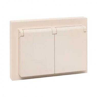 Фотография товара 'EKF UP1-SOI-211-44 Механизм розетки двойной, 16А, IP44, с заземлением, со шторками, с рамкой'