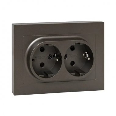 Фотография товара 'EKF UP1-SOM-211 Механизм розетки двойной, 16А, с заземлением, со шторками, с рамкой'