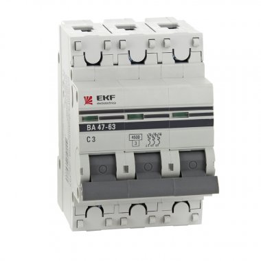 Фотография товара 'EKF Автоматический выключатель 3P 10А (В) 4,5kA ВА 47-63 PROxima mcb4763-3-10B-pro'