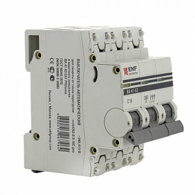 Фотография товара 'EKF Автоматический выключатель 3P 10А (C) 6кА ВА 47-63 PROxima mcb4763-6-3-10C-pro'