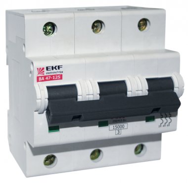 Фотография товара 'EKF Автоматический выключатель 3P 125А (C) 15кА ВА 47-125 PROxima mcb47125-3-125C'