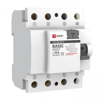 Фотография товара 'EKF Устройство защитного отключения УЗО ВД-40 4P 40А/300мА (электронное) Basic elcb-4-40-300e-sim'