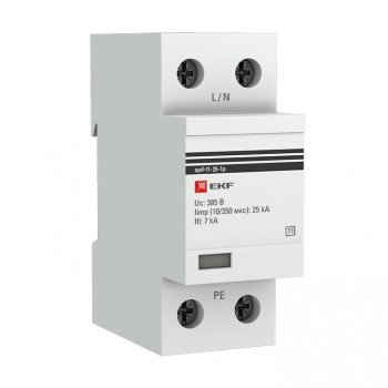 Фотография товара 'EKF Устройство защиты от импульсных перенапряжений Тип 1 Iimp 25kA (10/350?s) spd-t1-25-1p'