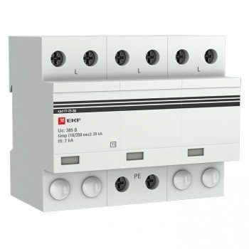 Фотография товара 'EKF Устройство защиты от импульсных перенапряжений Тип 1 Iimp 25kA (10/350?s) spd-t1-25-3p'