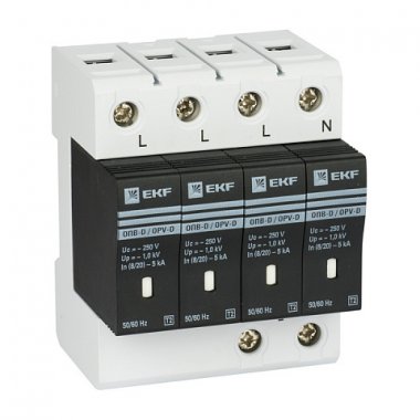 Фотография товара 'EKF Ограничитель импульсных напряжений ОПВ-D/4P In 5кА 230В PROxima opv-d4'