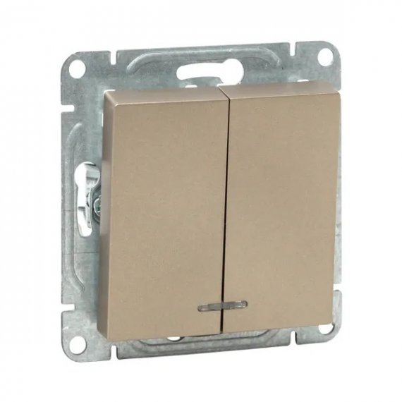 Фотография товара 'EKF UP1-SWC-24 Механизм выключателя, двухклавишный, с подсветкой, шампань Эпика'